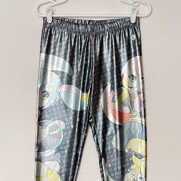 Hatsune Miku Vocaloid Cosplay Leggings Womens Large Silver Graphic Metallic - Picture 7 of 11